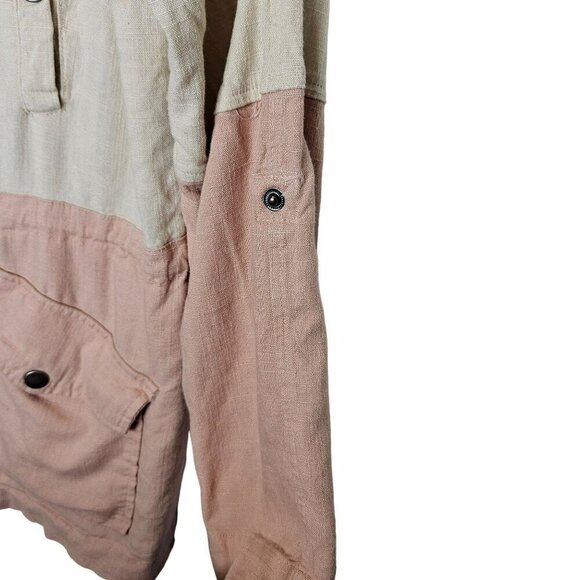 Blu Pepper anthropologie Two-Tone Linen-Blend Jacket With Drawstring Waist Sz‎ L - Picture 8 of 14